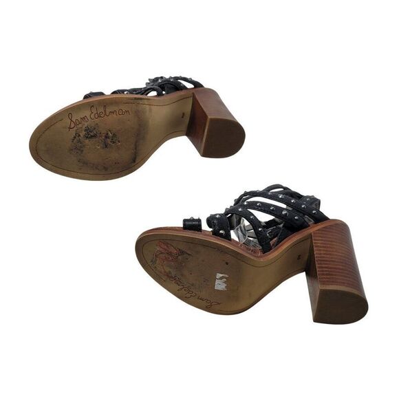 Sam Edelman Keith Gladiator Leather Studded Heeled Sandals 8 Black Strappy - Picture 10 of 11